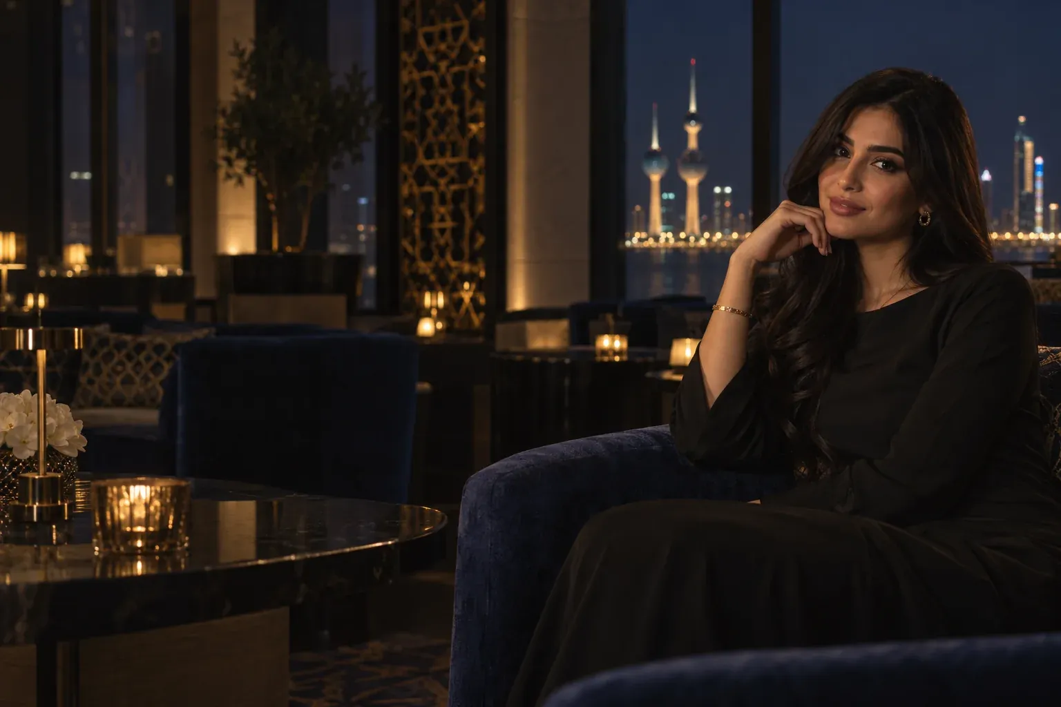 Elegant woman in a refined Kuwait lounge