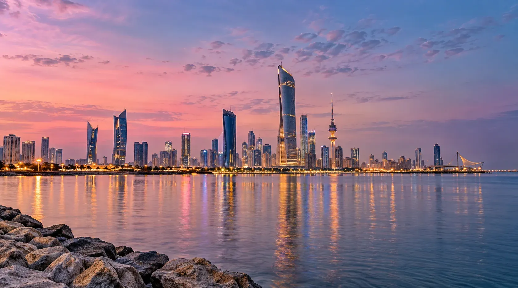 Kuwait skyline at dusk