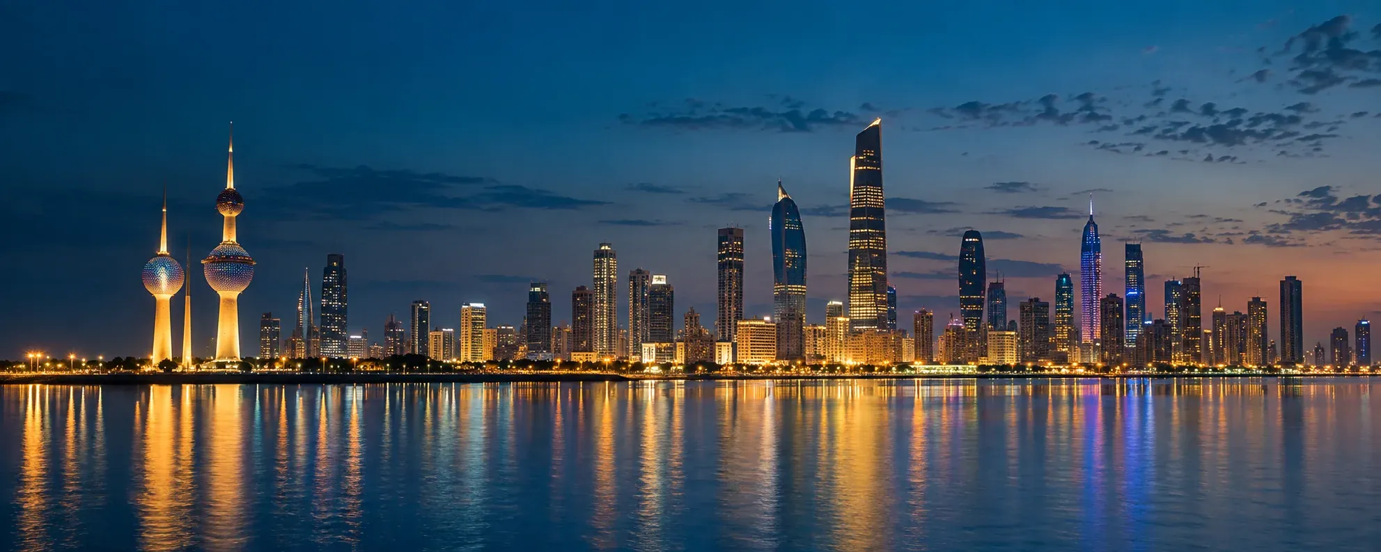 Kuwait City skyline after sunset