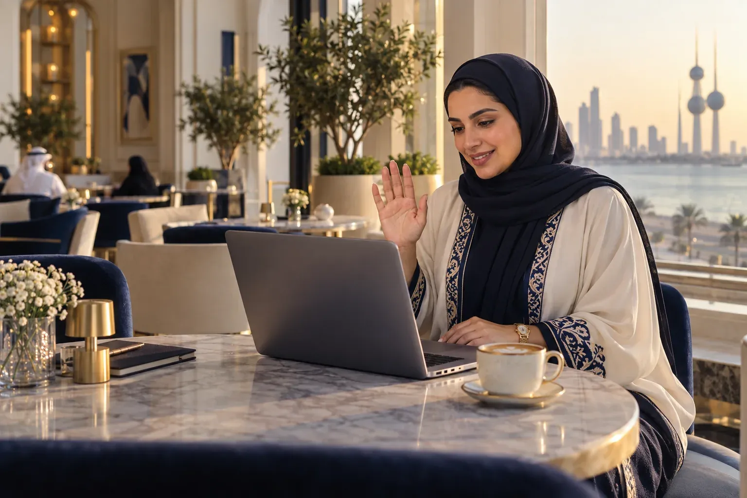 A sugar baby having an online conversation in a cafe